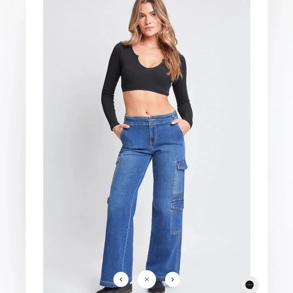 YMI High Rise Wide Leg Double Cargo Jeans Size‎ 5 - Picture 1 of 16